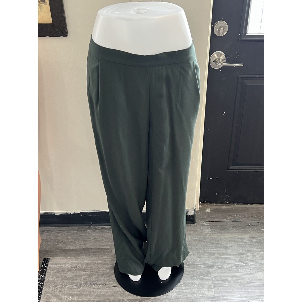 Eileen Fisher Dark Green Silk Blend Pull-On Wide Leg Lounge Pants Size XL